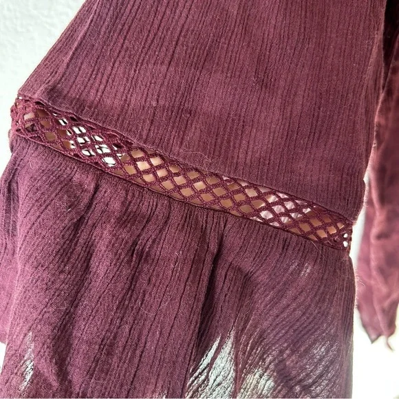 O'Neill Burgundy Sheer Lace-Up Swim Cover - Picture 6 of 11